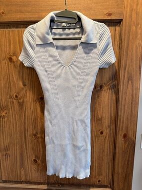 Abercrombie & Fitch Light Blue Ribbed V‑Neck Polo Mini Dress